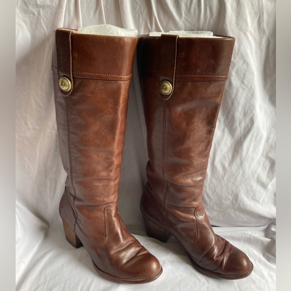 Vintage Coach Fayth Brown Leather Slip On Knee High Boots- 7B - Picture 1 of 9